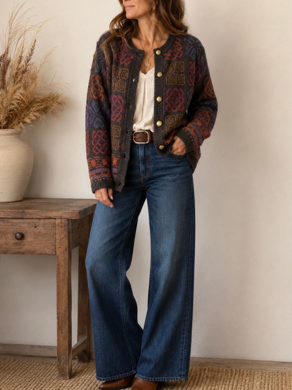 Vintage 90s Equorian Heritage Mohair Cardigan Size Large Celtic Gold Buttons